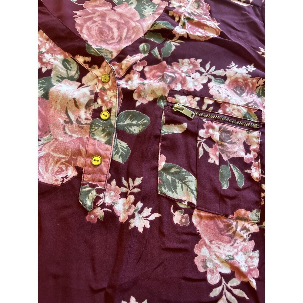 Belle Tweed Top Women 1X Blouse Chiffon Floral 3/4 Button Tab Sleeve - Picture 2 of 6